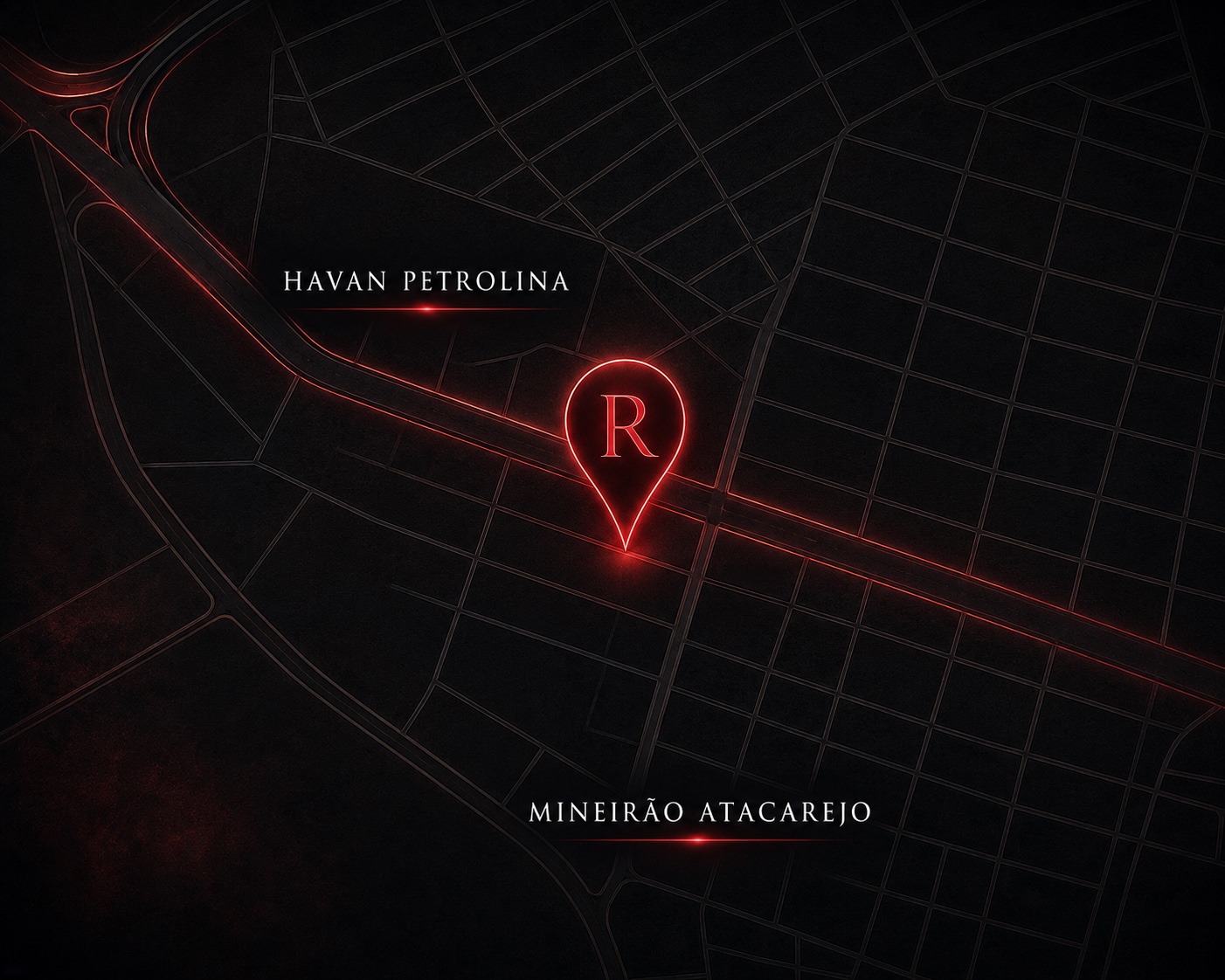 Mapa estilizado com referências Havan Petrolina e Mineirão Atacarejo